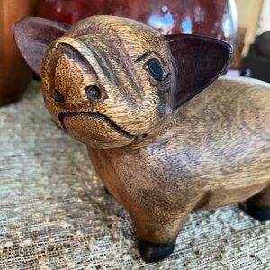 Adorable Big Handcrafted Wooden Pig Figurine 5 x 8”
